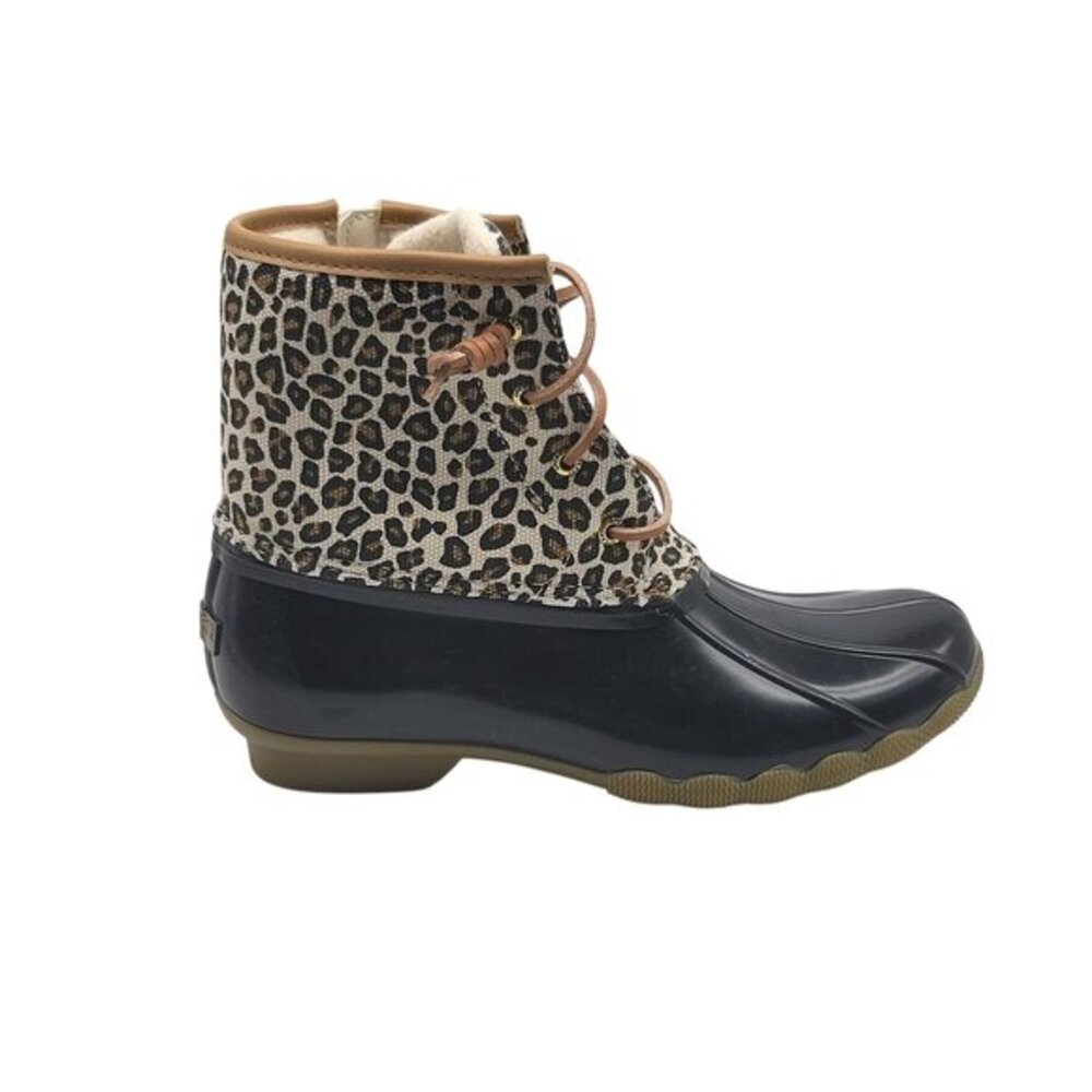 Sperry Saltwater Leopard Duck Boots Womens‎ Size 6 Black Tan STS85919